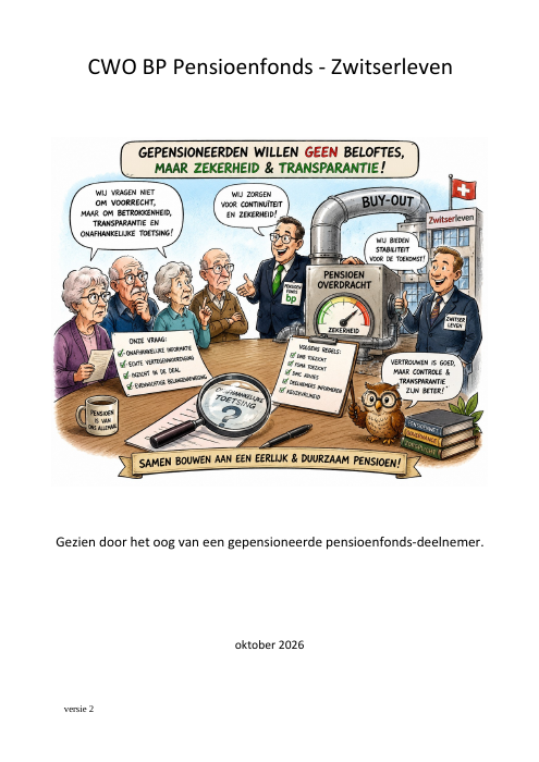 Eerste pagina van het boekje CWO BP Pensioenfonds – Zwitserleven